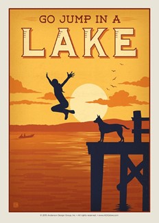 Jumping In Lake Postcard