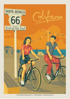 Santa Monica Pier Rte 66 Sign Girl | Postcards