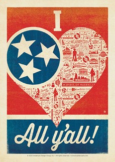 I Love All Y'all TN Flag Heart | Postcard