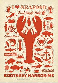 ME Boothbay Harbor Lobster Pattern Print | Postcards