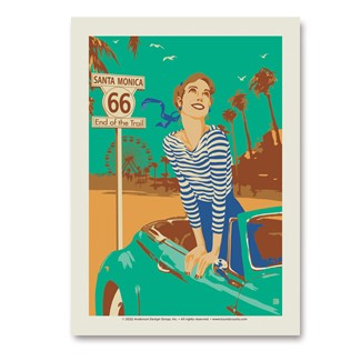 Santa Monica Pier Route 66 Sign Girl | Vertical Sticker