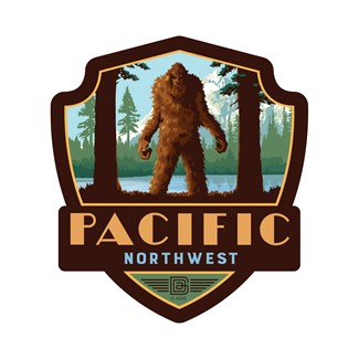 PNW Mountain Lake Sasquatch Emblem Sticker