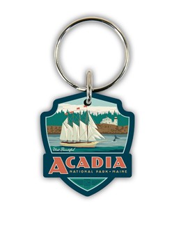 Acadia NP Bass Harbor Head Emblem Wood Key Ring | American Made