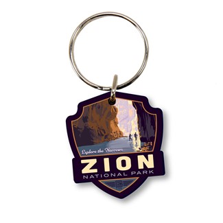 Zion NP Explore the Narrows Emblem Wood Key Ring | American Made