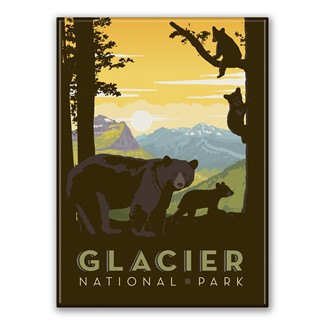 Glacier NP Mama Bear & Cubs Magnet