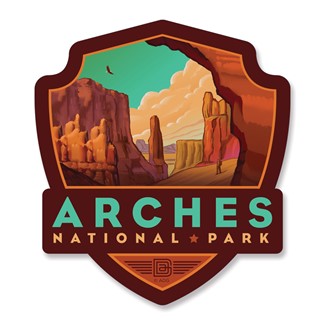 Arches NP Desert Cathedral Emblem Wood Magnet