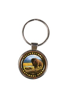 Yellowstone NP American Bison Circle Dome Key Ring
