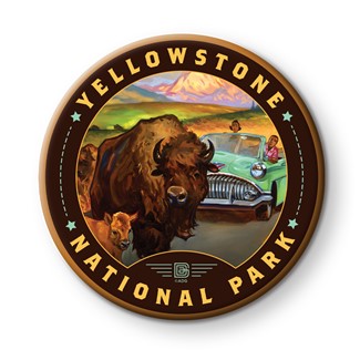 Yellowstone NP Bison Crossing Circle Magnet