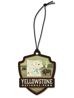 Map of Yellowstone NP Emblem Wood Ornament