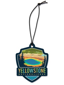 Yellowstone NP Prismatic Springs Emblem Wood Ornament