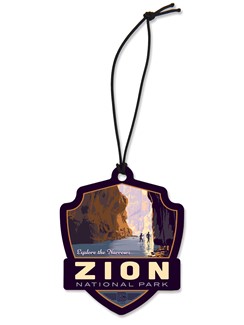 Zion NP Explore the Narrows Emblem Wood Ornament