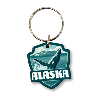 AK Whale Breeching Emblem Wood Key Ring