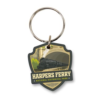 Harpers Ferry Train Emblem Wood Key Ring