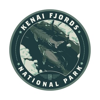 Kenai Fjords NP Whales Circle Sticker