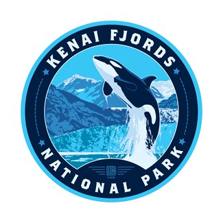 Kenai Fjords NP Leaping Orca Circle Sticker