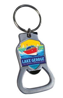 Lake George NY Speedboat Emblem Bottle Opener Key Ring
