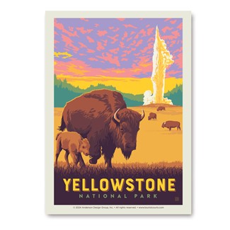 Yellowstone NP Old Faithful Bisons Vert Sticker