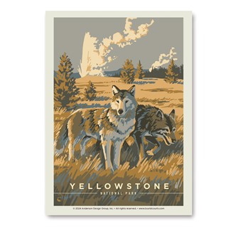 Yellowstone NP Wandering Wolves Vert Sticker