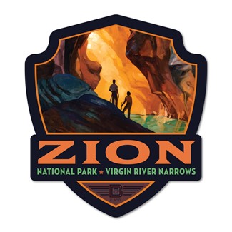 Zion NP Virgin River Narrows Emblem Wood Magnet