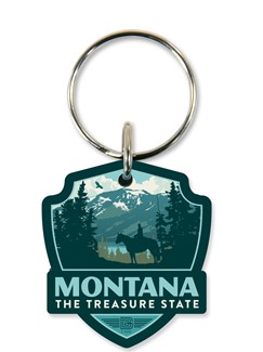 Montana Majestic Horseback Emblem Wood Key Ring