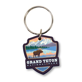 Grand Teton NP Bull Moose Emblem Wood Key Ring