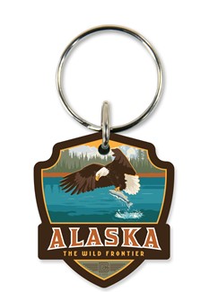 AK Eagle & Salmon Emblem Wood Key Ring