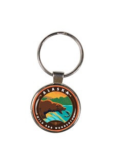AK Fishing Bears Circle Dome Key Ring