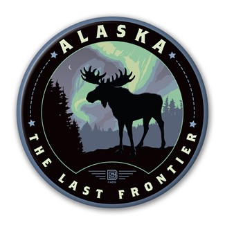AK Northern Lights Moose Circle Magnet