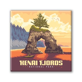 Kenai Fjords NP Kayaker Square Magnet
