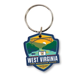 West Virginia State Pride Emblem Wood Key Ring 1/8