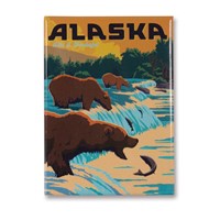 Alaska Fishing Bears Metal Magnet