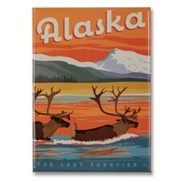 AK Swimming Caribou Metal Magnet