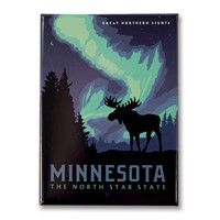 MN Northern Lights Moose Metal Magnet