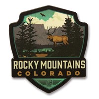 Rocky Mountains CO Elk Wooden Emblem Magnet