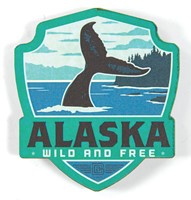 Alaska Whale Emblem Wooden Magnet