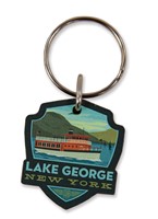 Lake George Boat Emblem Wooden Key Ring
