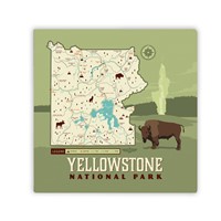 Map of Yellowstone NP Square Magnet