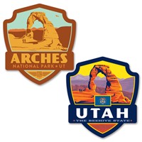 Arches NP & UT State Pride Emblem Car Coaster Set