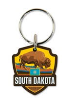 SD State Pride Bison Emblem Wooden Key Ring