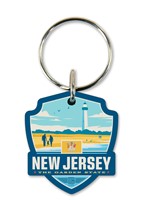NJ State Pride Emblem Wooden Key Ring