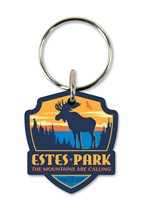 Estes Park "The Mountains are Calling" Emblem Wooden Key Ring