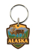 Alaska Caribou Emblem Wooden Key Ring