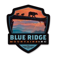 Blue Ridge Mountains Bear Crossing Emblem Wooden Magnet