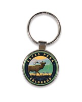 Estes Park CO Bull Elk Circle Dome Key Ring