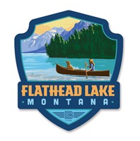 Flathead Lake MT Emblem Wood Magnet