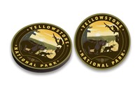 Yellowstone NP Mama Bear & Cubs Circle Wood Magnet