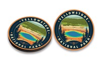Yellowstone NP Prismatic Springs Circle Wood Magnet