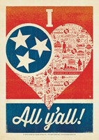 I Love All Y'all TN Flag Heart Postcard