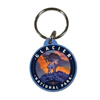 Glacier NP Mountain Goat Circle Wood Key Ring